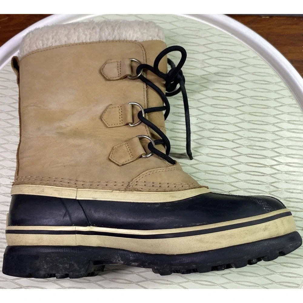 Sorel‎ Caribou Men's Leather Winter Snow Boots Tan Sz. 5